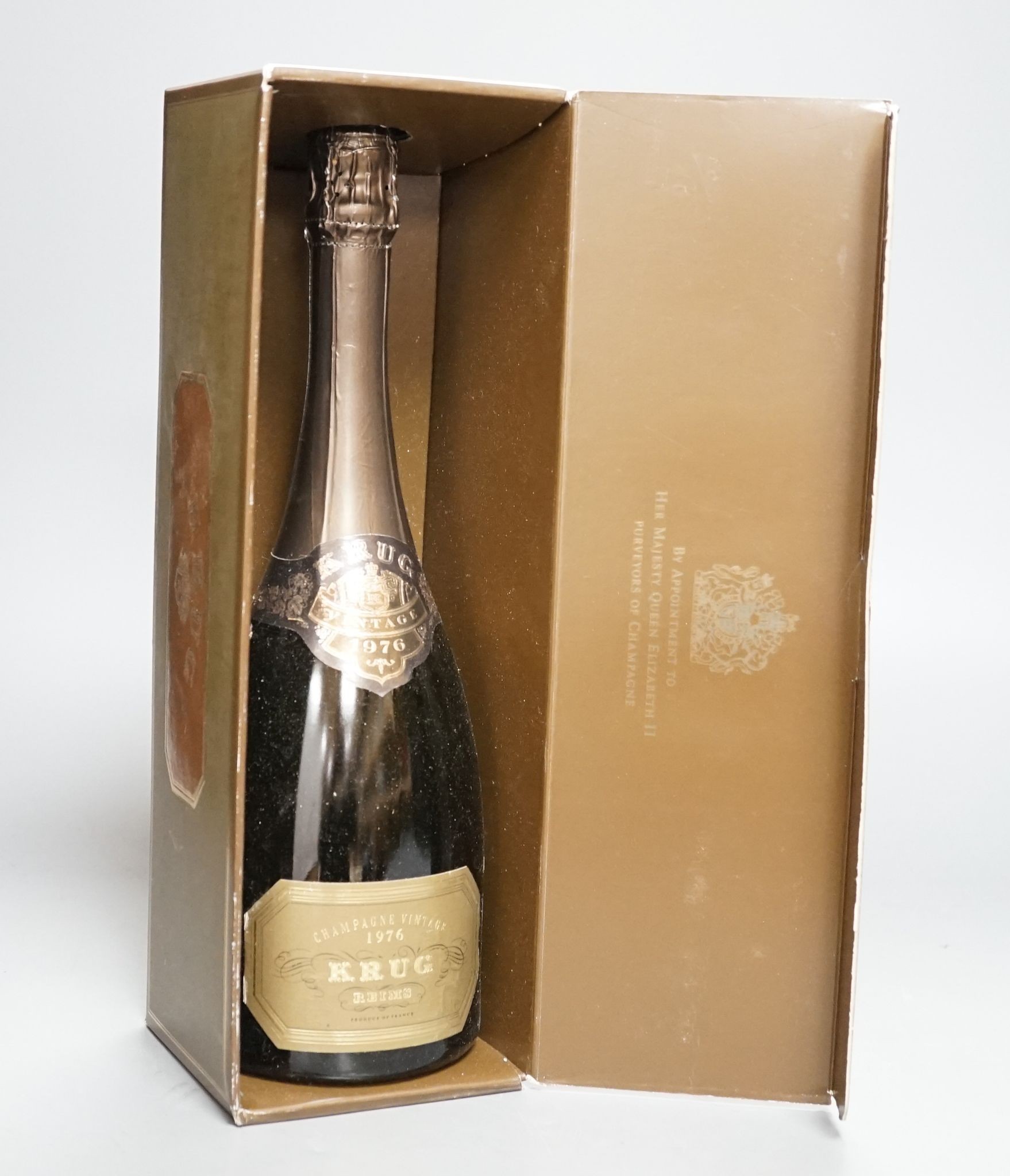 A single cased bottle of Krug 1976 Champagne